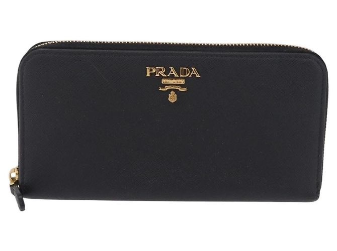 Prada Carteira Longa em Couro Saffiano com Fecho de correr e aba Preto