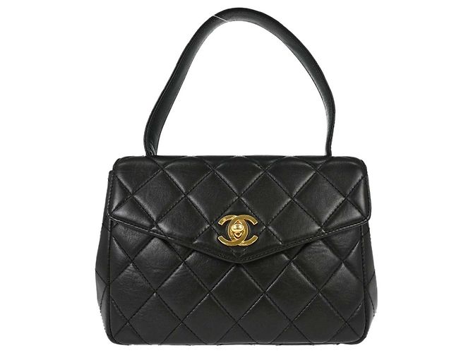Chanel Vintage Classic Top Handle Flap Quilted Lambskin Medium Noir
