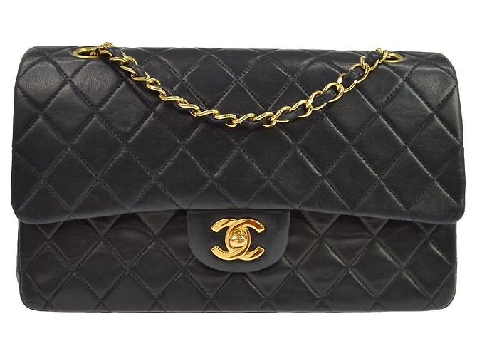 Chanel Vintage Classic Double Flap Quilted Lambskin Medium Noir