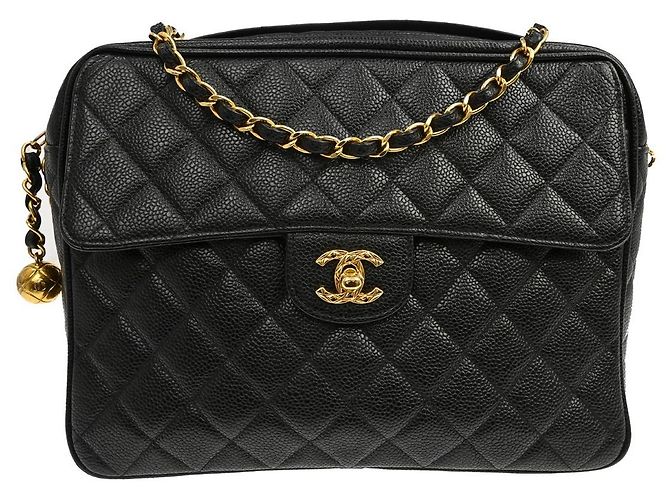 Chanel Vintage Front Pocket Quilted Caviar Medium Nero