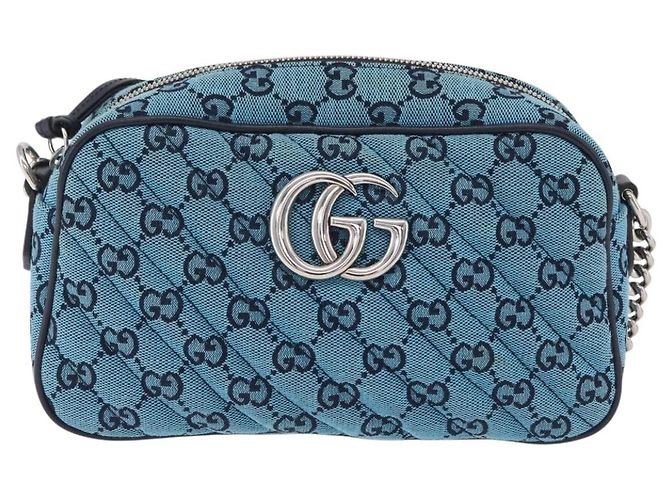 Gucci GG Marmont Multicolor Diagonal Quilted GG Canvas Small Blu