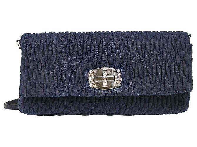 Clutch Miu Miu Crystal Matelassé Denim Small Blu navy