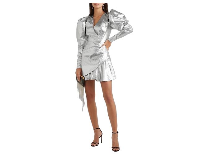 Autre Marque ROTATE Birger Christensen Number 24 Metallic Lamé Kleid Silber