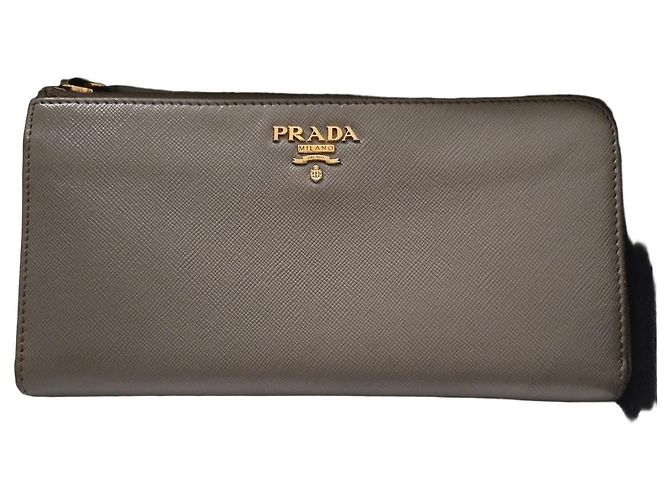 Prada Saffiano Metal Zip-Around Wallet Argilla Beige
