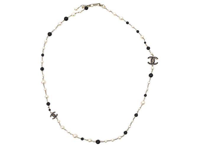 Chanel CC Halskette Kunstperlen und Metall Lang Golden
