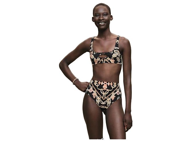 Conjunto de Bikini Hermès Gioda Negro Blanco Dorado