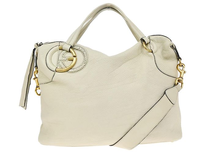 Gucci Twill Leder Handtasche Beige