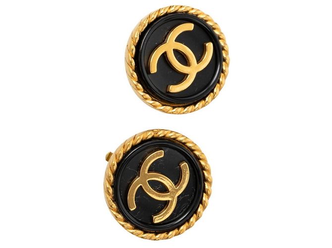 Chanel Coco Mark Vintage Ohrringe 95A Schwarz Golden