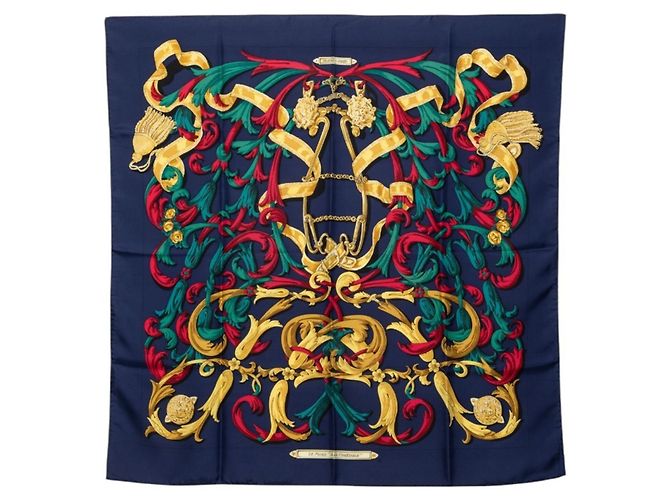 Hermès Lenço Hermes Carre 90 LE MORS A LA CONETABLE Multicor Azul marinho