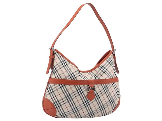 Borsa a tracolla BURBERRY Nova Check Canvas Beige Silver Auth 206794V Argento