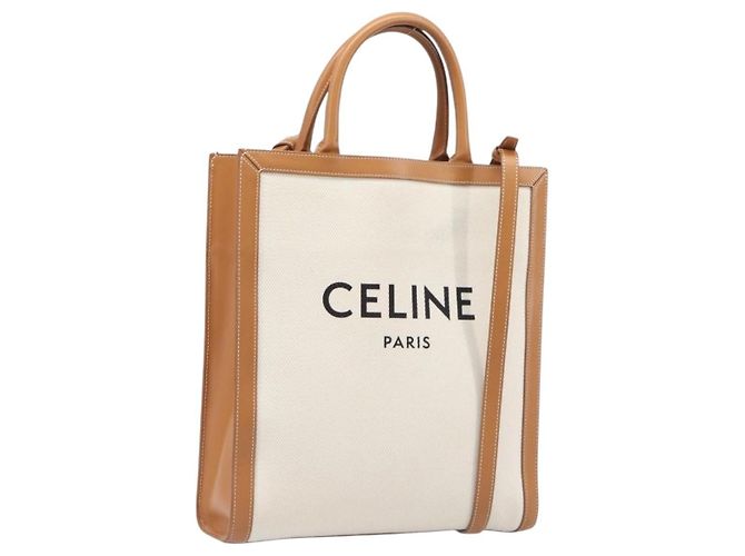 Céline CELINE Vertical Cabas Small Hand Bag Canvas 2way Ivory Gold Tone Auth LN035V Crudo