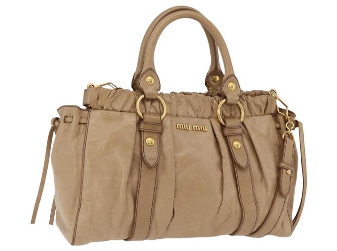 Miu Miu Handtasche Leder 2way Beige Gold Auth 167736M Golden