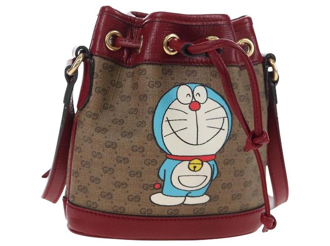 Borsa a tracolla GUCCI Micro GG Doraemon PVC Beige Tono Oro 647801 Auth 206889M