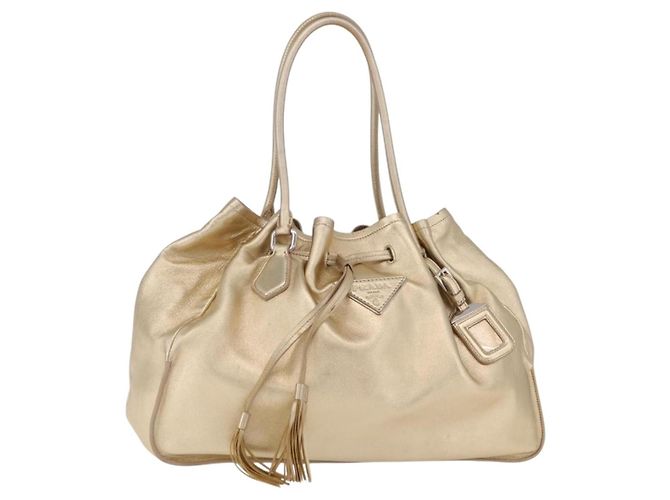 Borsa Tote PRADA in Pelle Oro Argento Auth 207552A D'oro