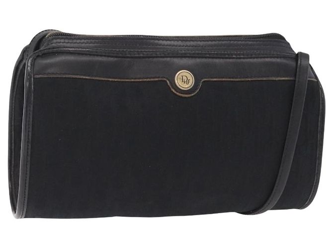 Borsa a tracolla Christian Dior Trotter Canvas Nera e Oro Auth ka6527A Nero