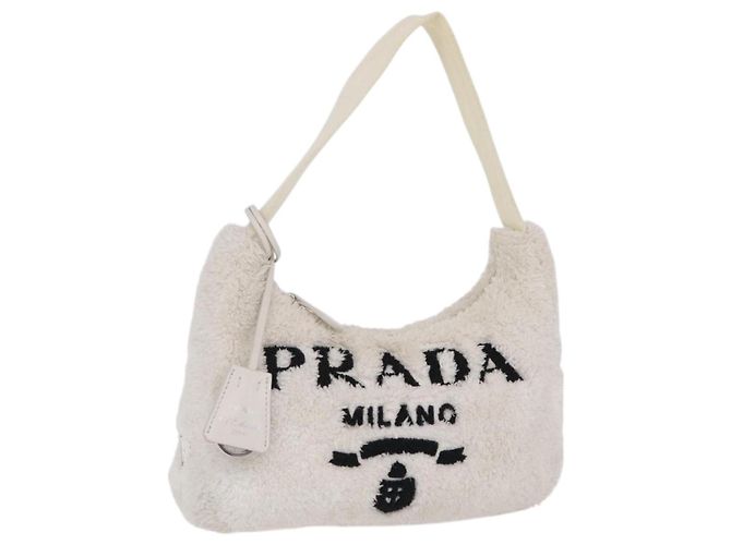 Bolsa de mão pouch PRADA pile White Silver Auth 202515A Prata Branco