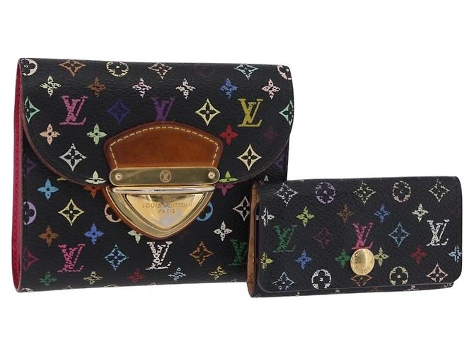 LOUIS VUITTON Monogram Multicolor Wallet 2 Set Black LV Auth 207527