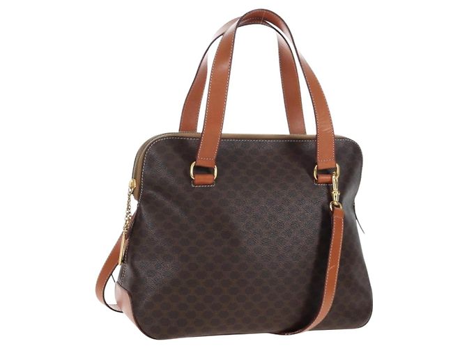 Céline Bolsa de Mão CELINE Macadam PVC 2way Marrom Tom Dourado Auth 207348V