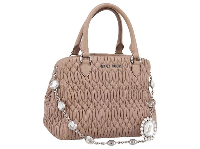 Miu Miu Handtasche Leder 2way Beige Silver Auth 206656 Silber