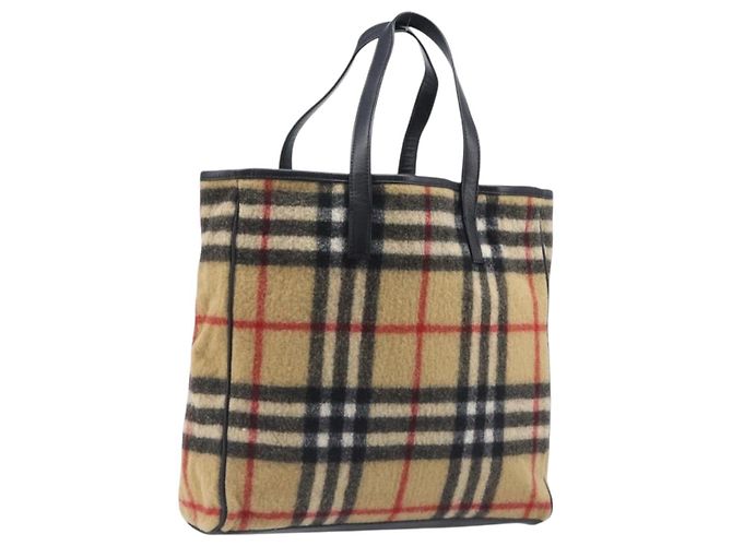 Saco Tote BURBERRY Nova Check Blue Label em lã bege e prata Auth 205370V