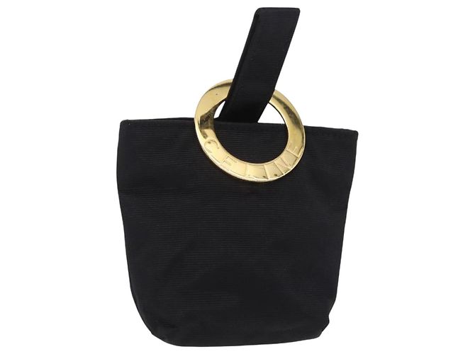 Céline CELINE Circle Pouch Canvas Black Gold Auth 206900A Negro Dorado