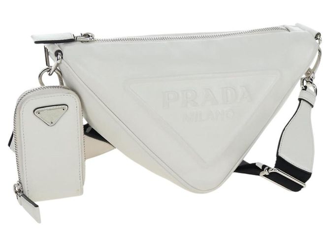 PRADA Shoulder Bag Leather White Silver Auth BA16048M Silvery