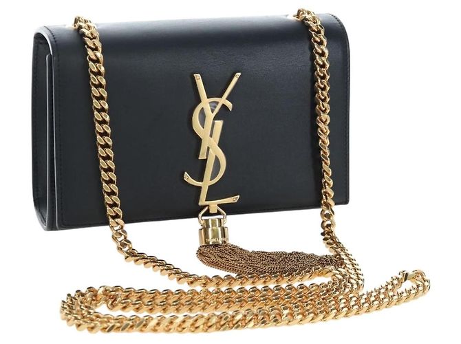 Autre Marque Borsa a tracolla con catena Saint Laurent in pelle nera e oro Auth BA16060V Nero D'oro
