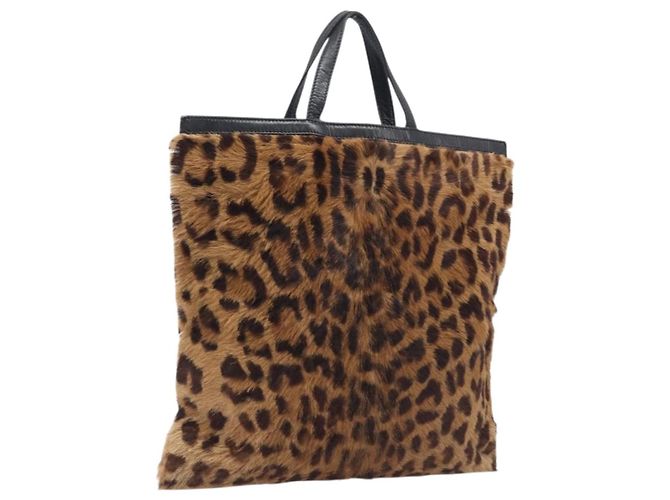 Sac à main LOEWE Cuir Harako Brown Gold Auth 207420A Marron Doré