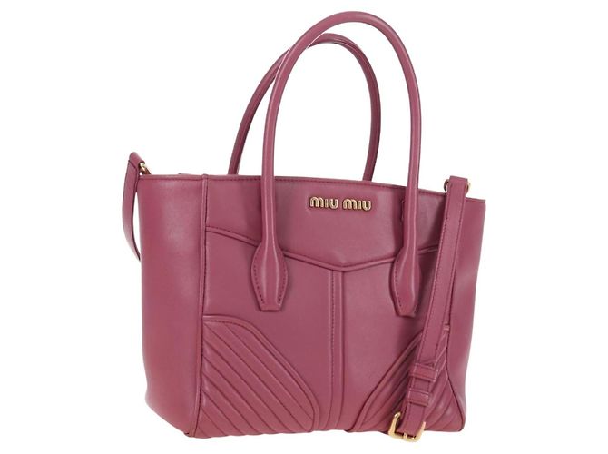 Bolsa de mão Miu Miu em couro 2way Rosa Ouro 5BA145 Auth am12700V Dourado