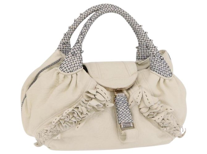 FENDI Spy Bag Handtasche Leder Weiß Gold Auth 207411V Golden