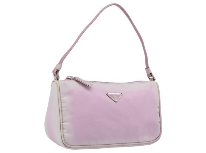 Pouch accessori PRADA Nylon Rosa Argento Auth 207483