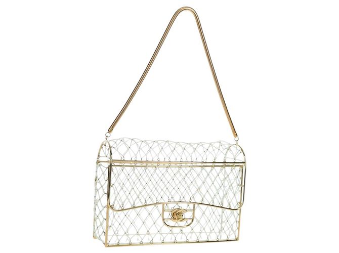 Borsa CHANEL Matelasse Turn Lock Perle in Metallo e Plastica Gold CC Auth am12768SM