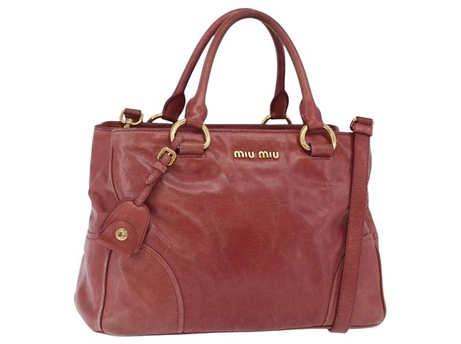Bolso de mano Miu Miu de cuero 2way Rosa Oro Auth 167648A Dorado
