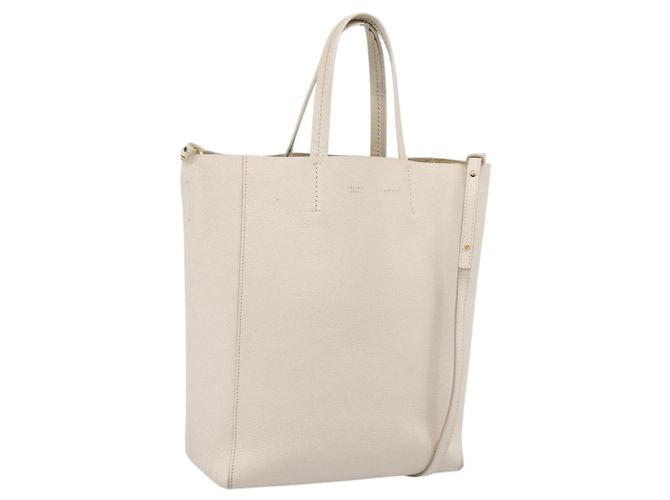Céline CELINE Vertical Cabas Tote Bag Leder 2way Weiß Gold Auth 205444 Golden