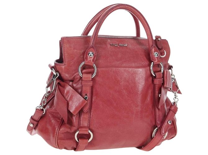 Bolsa de mão Miu Miu com laço lateral em couro 2way Rosa Prata RT0438 Auth am12761V