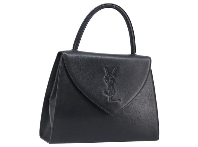 Autre Marque Bolsa de mão Saint Laurent em couro preto e dourado Auth 205065A