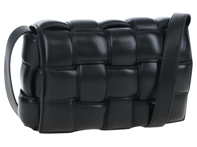 Bottega Veneta Bolsa Cassette Acolchoada MAXI INTRECCIATO Couro Preto Auth BA16053V