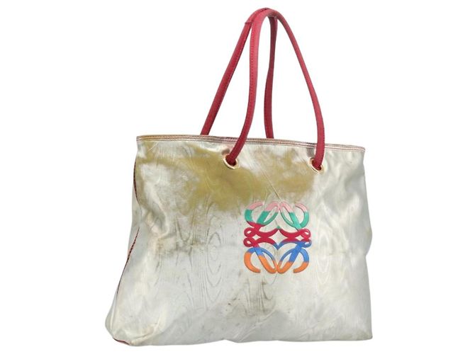 LOEWE Tote Bag Nylon Silver Gold Auth 206014 Silber Golden