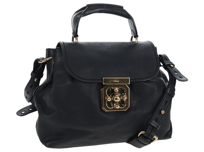Chloé Bolsa Chloe Elsie em couro 2way Preta Dourada Auth am12745V Preto Dourado