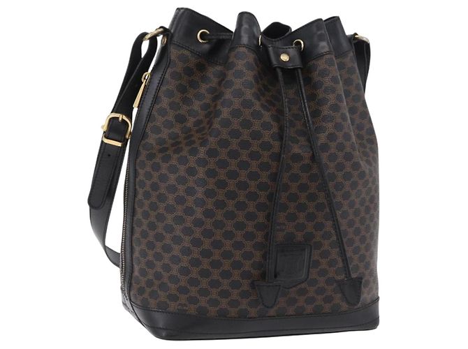 Céline Borsa a tracolla CELINE Macadam Canvas PVC Leather Black Gold Auth 206055 Nero D'oro