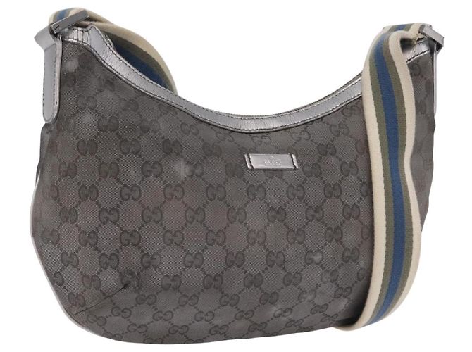 Borsa a Tracolla GUCCI GG Canvas Silver 181092 Auth 207594 Argento