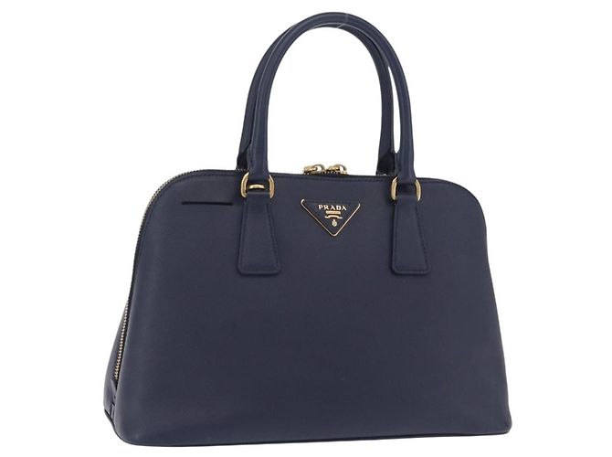 Saffiano Borsa PRADA pelle Safiano Navy Gold Auth 202507A D'oro Blu navy