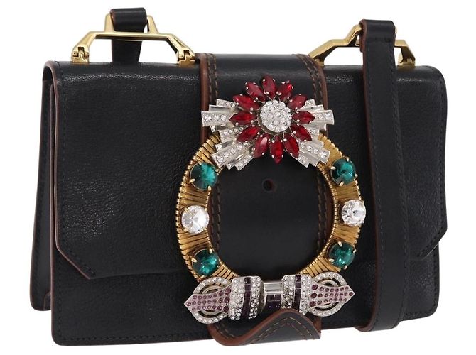 Borsa a tracolla Miu Miu Madras in pelle nera e oro Auth 207539M Nero
