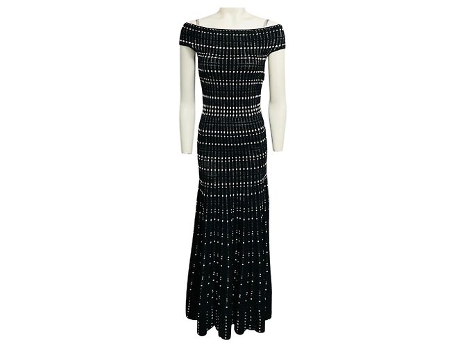 Alexander McQueen Black / White Patterned Knit Maxi Dress