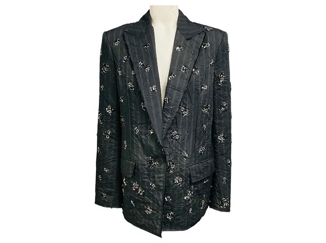 Jonathan Simkhai Simkhai Murphy Blazer mit Verzierungen in Dunkelgrau gestreift