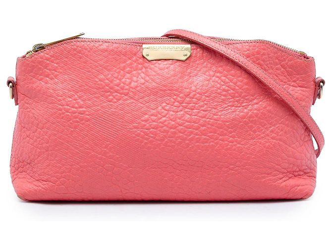 Borsa a tracolla Burberry Chichester in pelle goffrata Grain Check, Rosa, Small