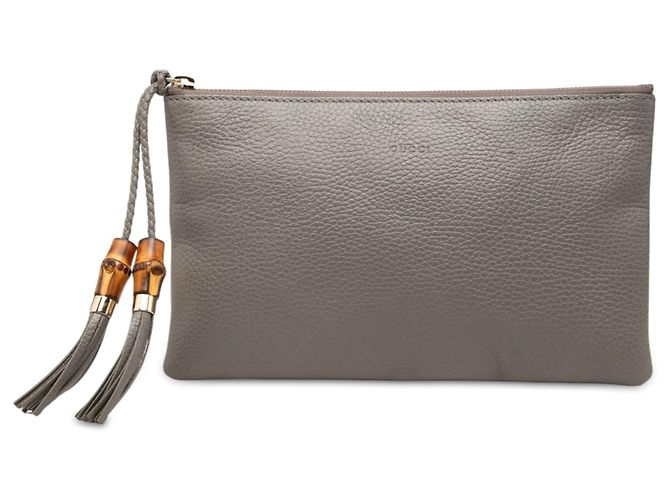 Bamboo Clutch Gucci in pelle di vitello grigia con bambù Grigio