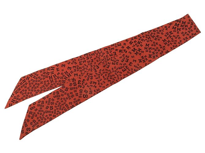 Twilly in seta Hermès Red Scattered Letters Rosso