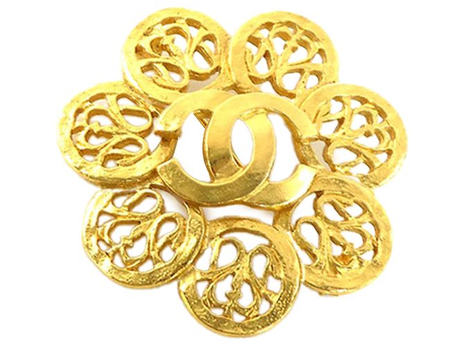Spilla fiore Chanel CC placcata oro D'oro