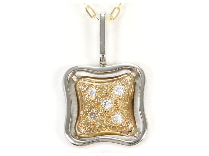 Autre Marque Colar em ouro 14K e platina com diamante Dourado